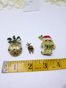 Christmas Brooch Lot - Dog, Rudolph Pin and Ornament Brooch