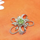 Vintage Gold Tone Brooch with Silver and Green Rhinestone