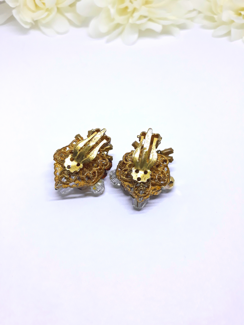 Amber and Glass Clip-on Statement Earrings, 1960s