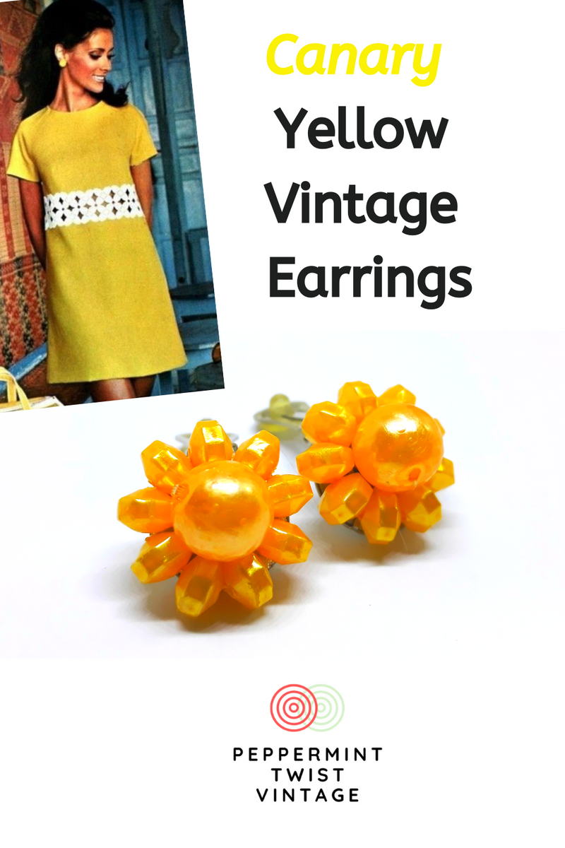 Gorgeous 1950s Canary Yellow Floral Earrings