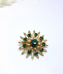 Vintage Signed CORO, 60s EMERALD brooch and screw-back Earrings, Starburst, Green