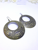 Large, Cleopatra Style Round Dangle Hoop Earrings, Pierced