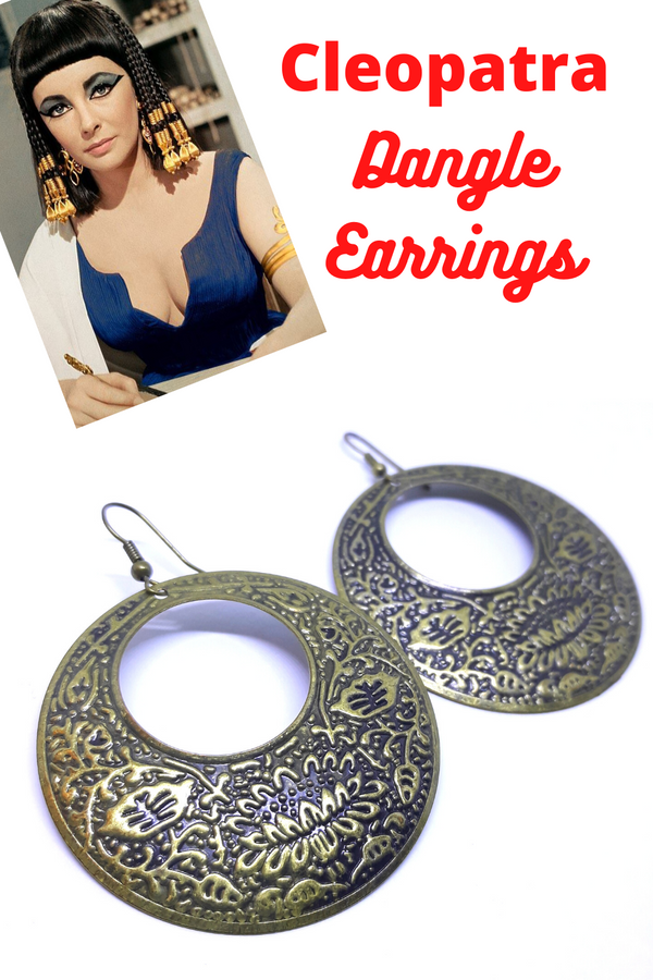 Large, Cleopatra Style Round Dangle Hoop Earrings, Pierced