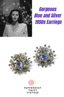 Blue Rhinestone and Silver Clip-on Earrings - Snowflake/Starburst