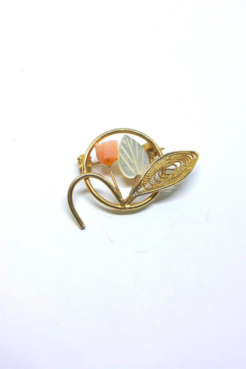 Gorgeous Tiny Vintage Brooch, Pink and Mother of Pearl Flowers