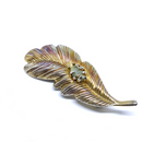 Gorgeous Vintage Leaf Brooch with Delicate Green Stone