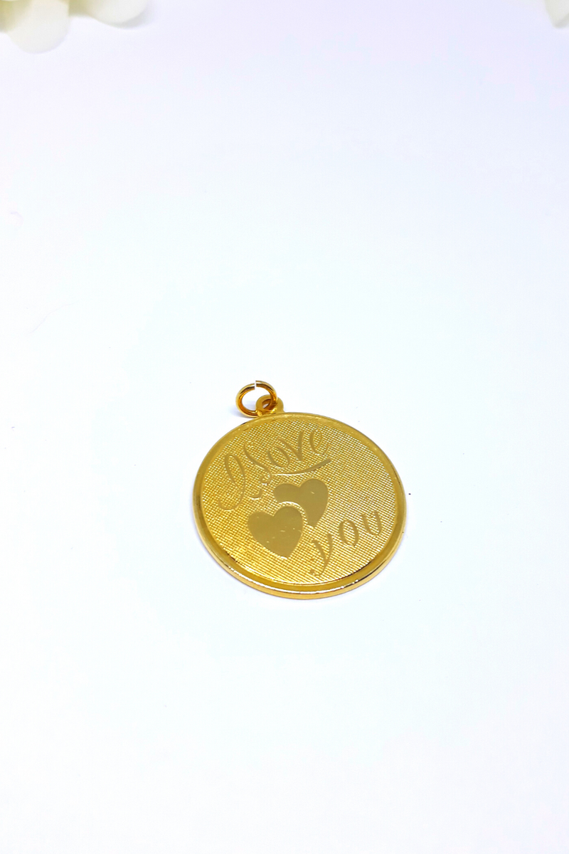 I LOVE YOU Gold Tone Pendant, Valentine's Day, Anniversary Gift, Mother's Day Gift