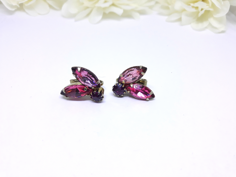 Gorgeous Pink Marquis Clip-on Earrings - 1940s/50s