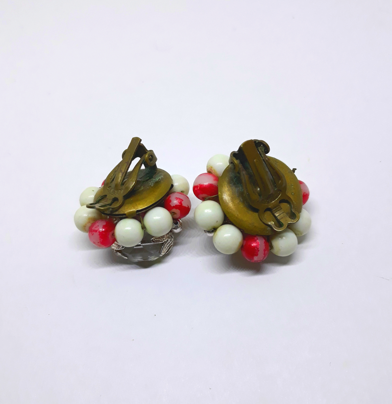 Late 1940s/50s Red, White and Gold Clip-on Earrings