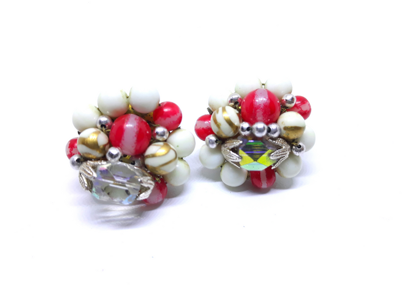 Late 1940s/50s Red, White and Gold Clip-on Earrings