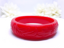 Vintage Inspired, One Inch Red Carved Tiki Bangle, 1940s Inspired - NEW - 1 Inch Width