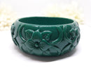 Vintage Inspired, Dark Teal Carved Tiki Bangle, 1940s Inspired - NEW