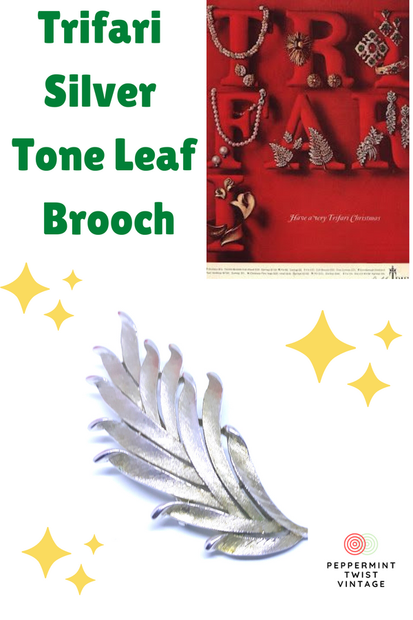 Stunning, 1960s Trifari Signed Silver Tone Leaf Brooch