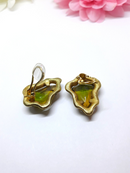 1940s BSK Signed Gold Tone Clip-on Earrings with Amber Stones RARE