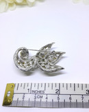 1950s Rhinestone, Pearl and Silver Statement Brooch - Gorgeous Leaf, Swirl Pattern