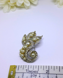 1950s Rhinestone, Pearl and Silver Statement Brooch - Gorgeous Leaf, Swirl Pattern